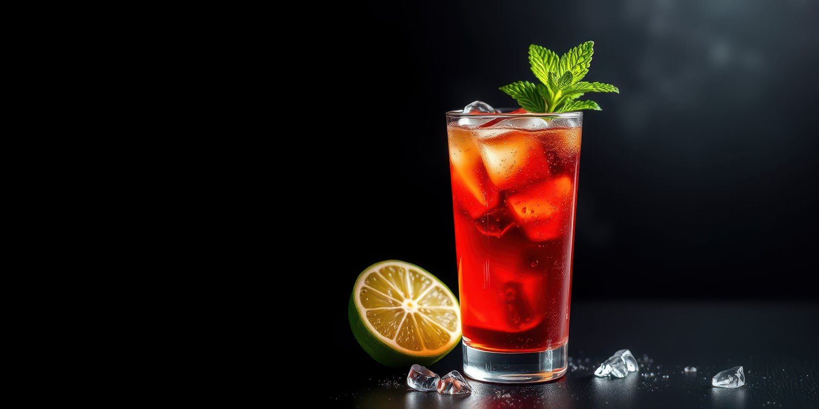 Refreshing drink with mint and lime served cold on a dark background at a summer gathering